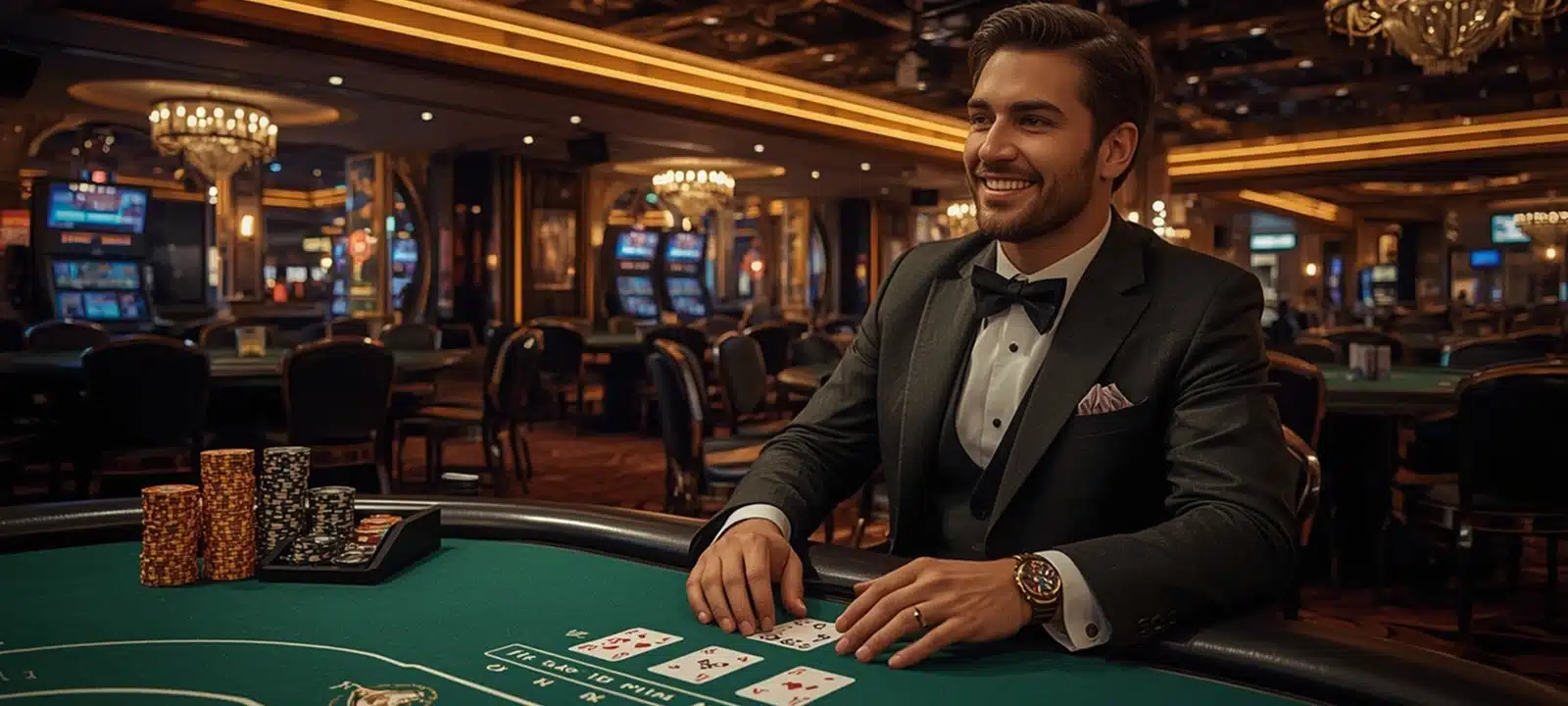 How to Play Poker A player enjoying poker game at luxury casino table with stacked chips