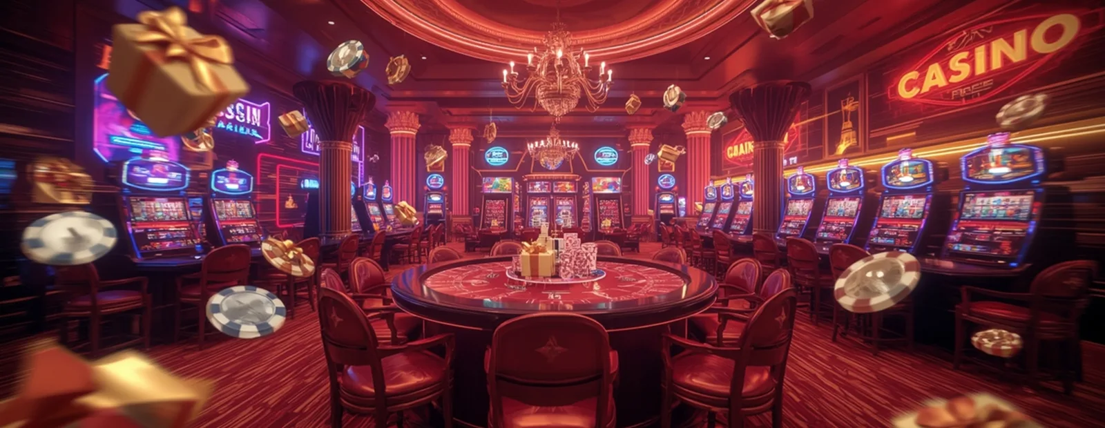 Loyalty Programs Luxury casino interior with gift boxes and chips representing loyalty rewards program