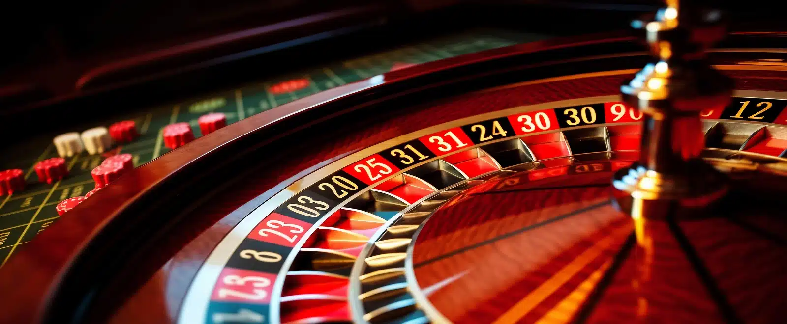 Types of Roulette Close-up view of roulette wheel and betting chips