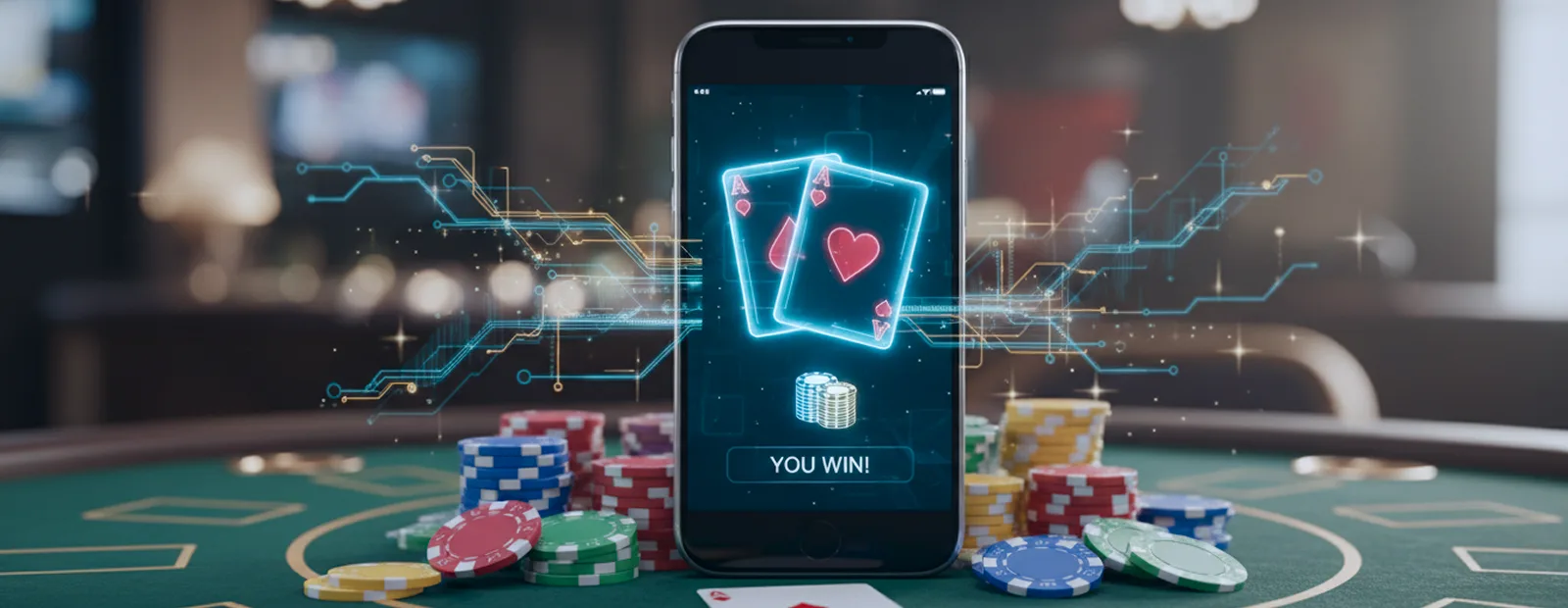 Virtual casinos in 2025 Smartphone displaying glowing poker cards and chips representing virtual casino gaming